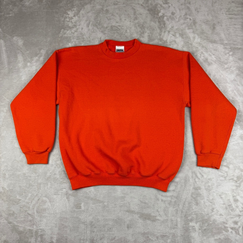 VTG Tultex Sweatshirt Adult L Orange Blank Crewneck Pullover USA Made EUC